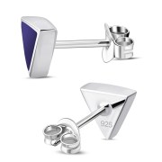 6pairs, Lapiz Lazuli Triangle Silver Stud Earrings - e348